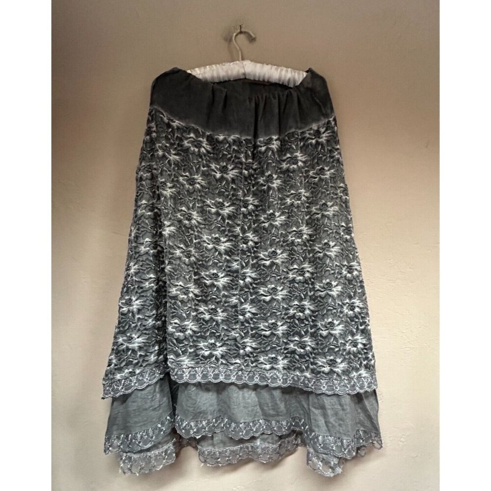Saga Women's Floral Embroidered Midi Skirt Long Sheer Lacy Insert Size 2 Gray